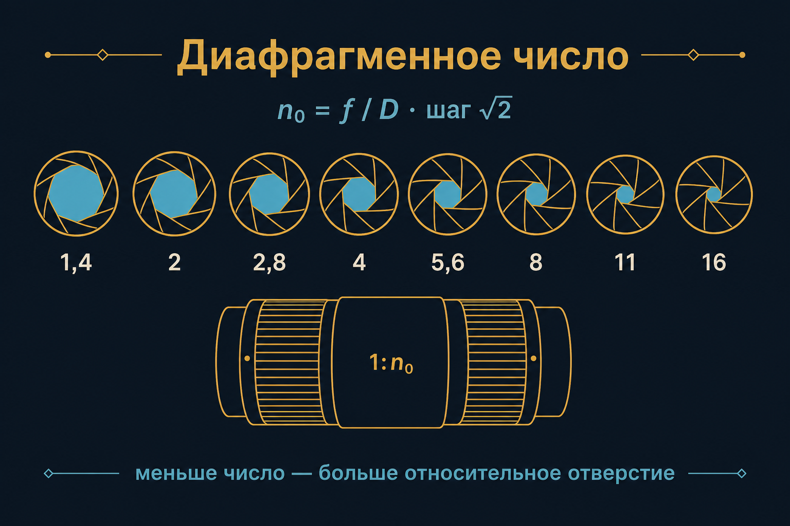 Шкала диафрагмы, размеченная в диафрагменных числах